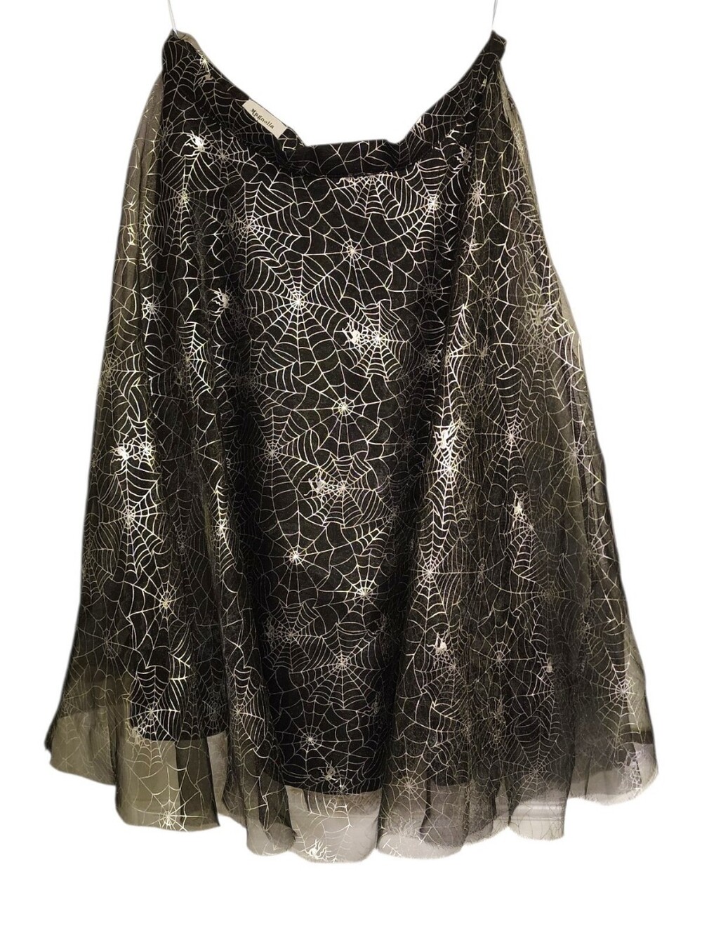 Magnolia Place Black Vintage Circle Skirt With Silver Spider Web Overlay, Sz 2X